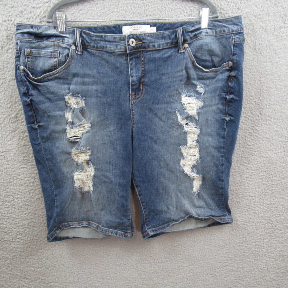 Torrid Womens Shorts Plus Size 24 Blue Denim Jean Boyfriend Distressed Stretch